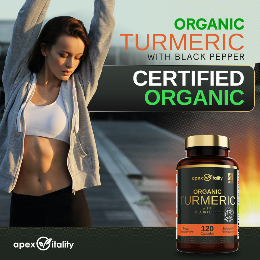 Organic Turmeric Supplement - High Strength 700mg and Organic Black Pepper 10mg - Apex Vitality