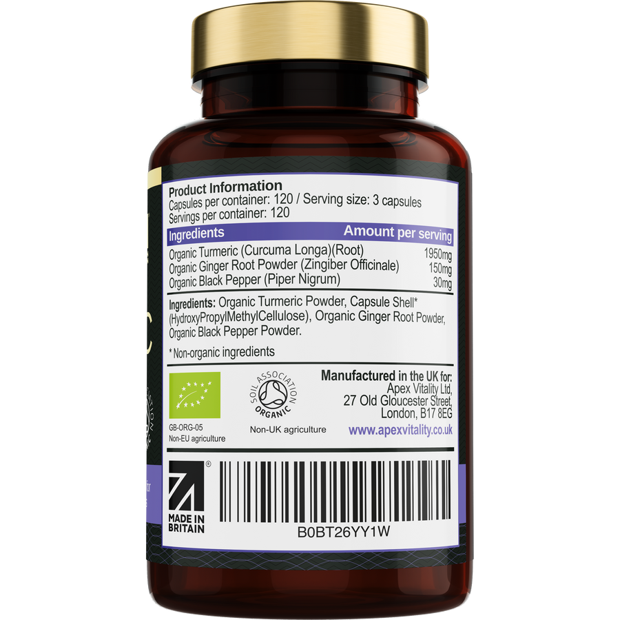 Turmeric Supplement High Strength with Organic Black Pepper and Ginger Root - Apex Vitality