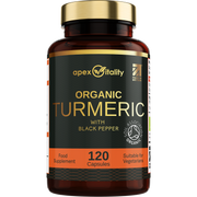 Organic Turmeric Supplement - High Strength 700mg and Organic Black Pepper 10mg - Apex Vitality