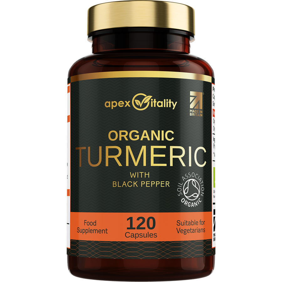 Organic Turmeric Supplement - High Strength 700mg and Organic Black Pepper 10mg - Apex Vitality